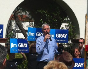 Jim Gray speaks at a rally in 2012